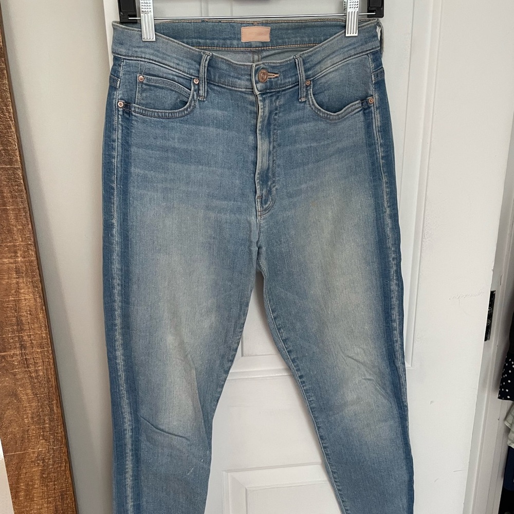 Mother Skinny Jeans with Blue Stripe